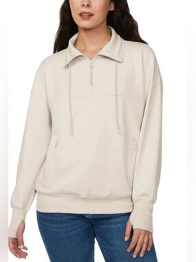 Buffalo David Bitton Women’s Cream Quarter-Zip Pullover Top NWT